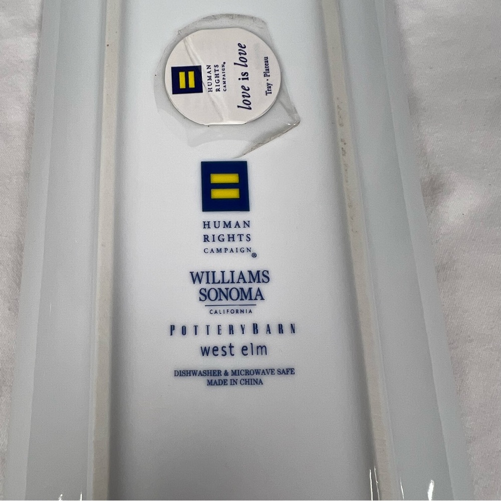 Williams Sonoma Love is Love tray with gold trim and multicolored hearts. - Picture 5 of 6